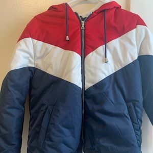 White, Blue and Red Bomber Jacket
